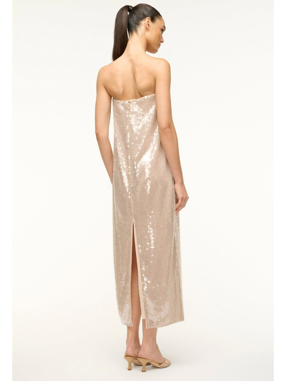 NWT $700 STAUD Casey Beaded Sequin Designer Dress Cocktail 4/small Moon Nude - Picture 5 of 10